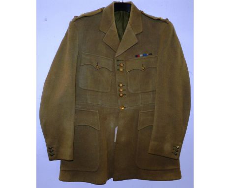 British Army dress uniform khaki green jacket having Huntsman and Sons of London label "MAJ A D CRABBIE 15/9/41" with Pitt an