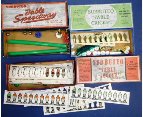 Subbuteo. 3 early boxes with some unused cardboard figures etc.