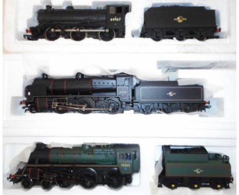 Bachmann 00 gauge. 31-106A 4-6-0 loco and tender. 75003, green, B.R.; 31-852 0-6-0 loco and tender. 64967, black, B.R.; 32-16