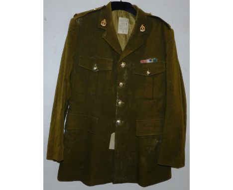 British Army dress uniform khaki green jacket having Edgard and Sons Ltd label dated 1967 with Royal Army Medical Corps insig