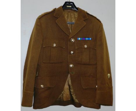 British Army dress uniform khaki green jacket having Jardine and Sons Ltd of Edinburgh interior pocket label "P W MIDDLEMASS 