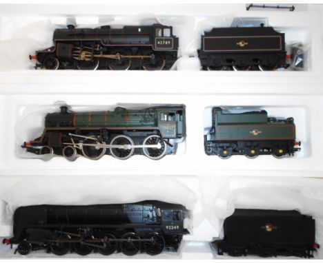 Bachmann 00 gauge. 31-107 4-6-0 loco and tender. 75027, green, B.R.; 32-177 2-6-0 loco and tender. 42789, black, B.R.; 32-855