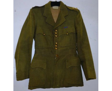 British Army dress uniform khaki green jacket having C F Johns and Pegg of London label penned "A E CAMERON Sept 1936" with P