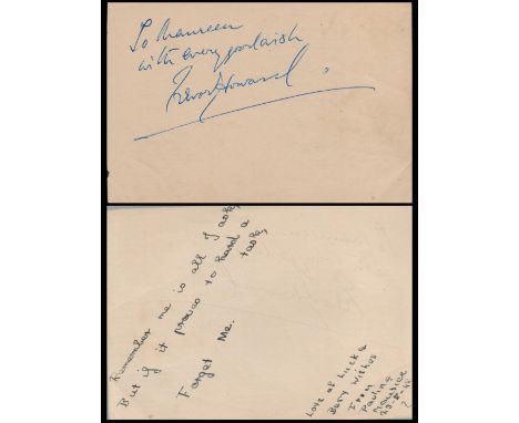 Trevor Howard Signed 5 x 3 inch approx Vintage Autograph Album Page in blue ink. Dedicated to Maureen. Good condition. All au