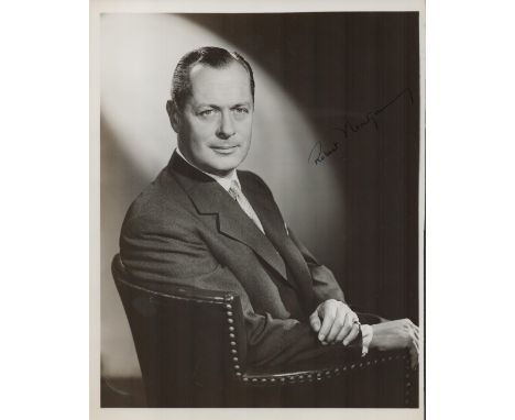 American Actor Robert Montgomery Signed 10 x 8 inch Vintage Black and white photo. Signed in blue ink. Good condition. All au
