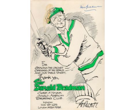 Don Bradman signed Vintage Anglo American Sporting Club Boxing programme dated 1974 signature on the cover. Good condition. A