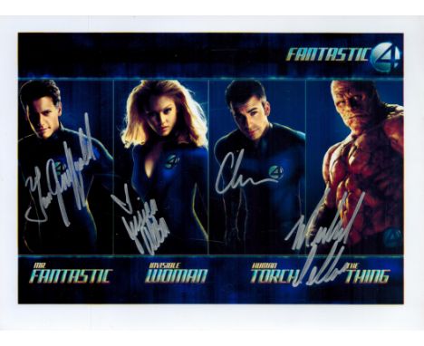 Ioan Gruffudd, Jessica Alba, Michael Chiklis and Chris Evans Signed 10 x 8 inch Colour Fantastic 4 Photo. All Signed in Silve