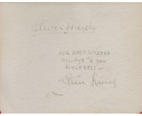 Stan Laurel and Oliver Hardy Signed 5 x 4 Vintage Autograph Album Page. Signed on 27th May 1947 at Ulverton. Good condition. 