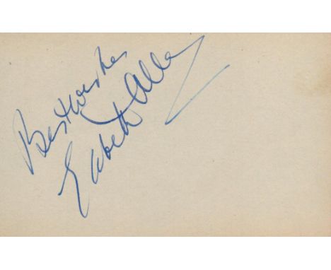 English Actress Elizabeth Allen Signed Vintage Autograph Album Page in Blue Ink. Good condition. All autographs come with a C