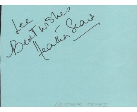 British Actress Heather Sears Signed Vintage Autograph Album Page. Dedicated to Lee. Good condition. All autographs come with