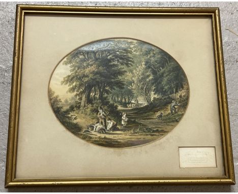 The Blackberry Gatherers - antique print (No 76) by Abraham Le Blond (1819-94). In oval shaped mount, gilt frame and glazed. 