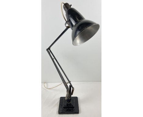 A vintage Herbert Terry, Redditch, black 3 section angle poise lamp with square stepped base. Fully extended approx. 92cm tal