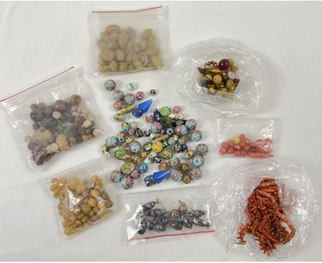 A small collection of vintage beads for jewellery making. To include Venetian glass and branch coral. 