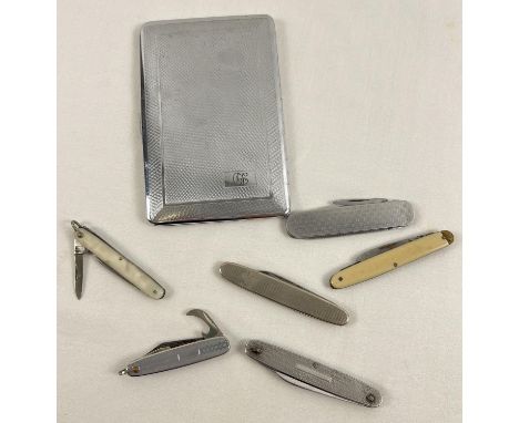 6 assorted vintage penknives together with a 'Sylva Chrome' cigarette case with engine turned decoration. Penknives include a