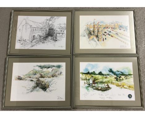 10 framed and glazed prints depicting artist impressions of sites excavated by the TV programme "Time Team" by artist Victor 