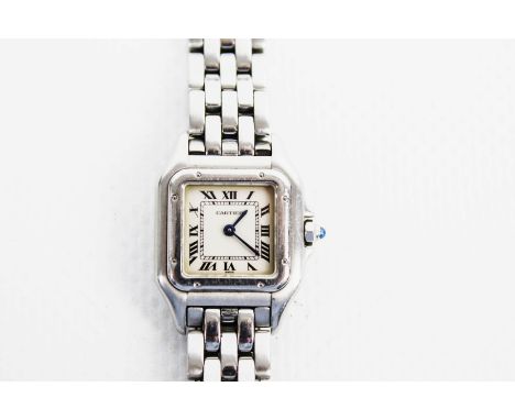 Cartier, Panthere, a lady's stainless steel bracelet watch, circa 2003, Ref 1320. The light-cream dial with black Roman numer