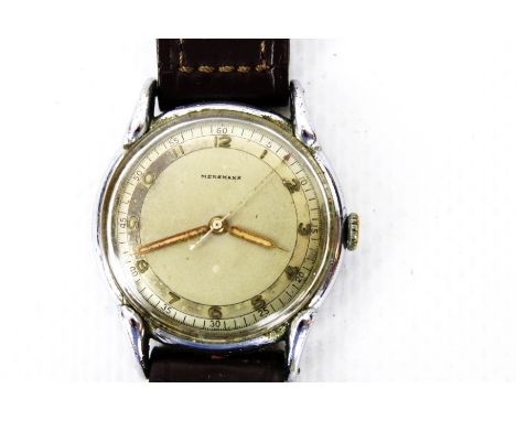 Mersman/Ph. Du Bois &amp; Fils, Le Locle, a gentleman's stainless steel round wristwatch, circa 1945. The cream dial with rai