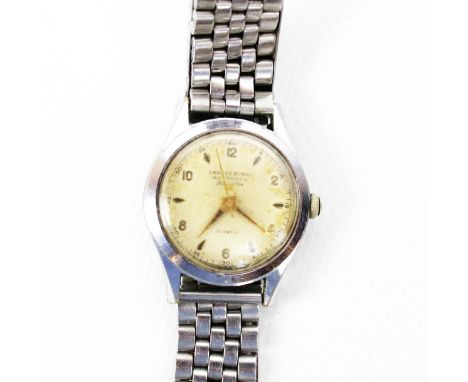 Ernest Borel, Automatic Incastar, a chrome plated and stainless steel mid-size round wristwatch, circa 1950. No 262032, the c