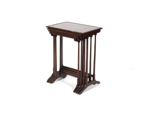 A nest of four (Quartetto) mahogany mid-20th century Victorian style occasional tables. Each of rectangular form, with beaded