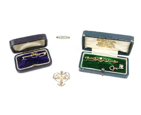 A small collection of early 20th century and later gold jewellery. Comprising: an Edwardian gold, peridot and seed-pearl open