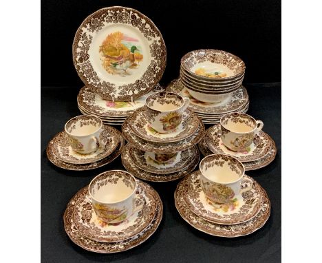 A Palissy Game series dinner and tea set, inc dinner plates, soup bowls, side plates, cups, saucers etc . 