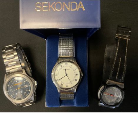 Watches  - Timex Expedition Indiglo WR 50M stainless steel cased bracelet wristwatch, quartz movement;  Sekonda 30228 etc 