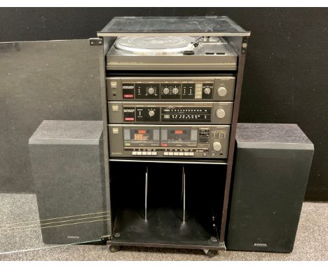 A Sanyo home-audio, auto return turntable TP240, Stereo inter-grated amplifier, JA 240, Stereo tuner JT 240L, Stereo cassette