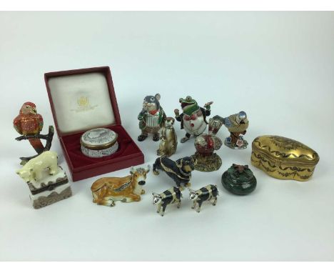 Selection of enamel trinket boxes including Limoges, Wind in the Willows characters and other animals