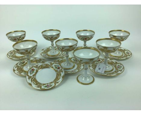Limoges Tiffany porcelain goblets and saucers with gilt and floral decorationCondition report: Good condition. Some very mino