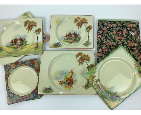 Collection of Clarice Cliff Royal Staffordshire The Biarritz rectangular plates, decorated in various patterns
Condition repo