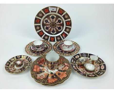 Selection of Royal Crown Derby imari including plates, cup, miniature items plus two Royal Worcester cabinet cups and saucers