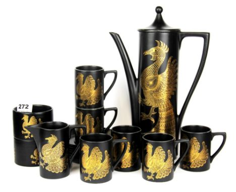 A Portmeirion pottery 'Phoenix' vintage coffee set by John Cuffley.