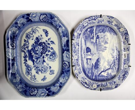Two 19th Century blue and white meat plates, largest 49 x 38cm.