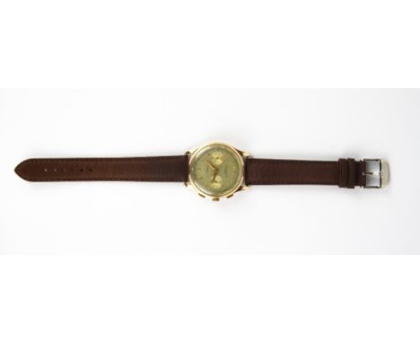 A gentleman's 18ct yellow gold Swiss chronograph manual wristwatch, understood to be in working order. Gross weight - approx.