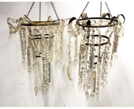 Two crystal drop chandelier light fittings, largest crystal length 20cm