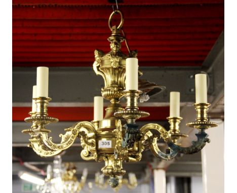 A matching six branch gilt brass light fitting, Dia. 80cm. some corrosion to arms.