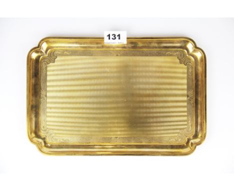 A lovely hallmarked 9ct gold card or dressing table tray with engine turned decoration, 30.5 x 20cm. Weight - approx. 473gr.&