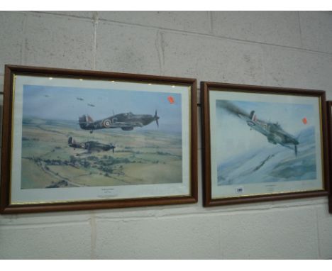 THREE SIGNED AIRCRAFT PRINTS, 'Moral Support' and Battle of Britain VC Batn by Robert Taylor and signed by 85 squardan C.O. S