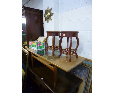 'JUNGHANS ATO-MAT' SUNBURST CLOCK, (battery operated) and a teak and glass coffee table (2)