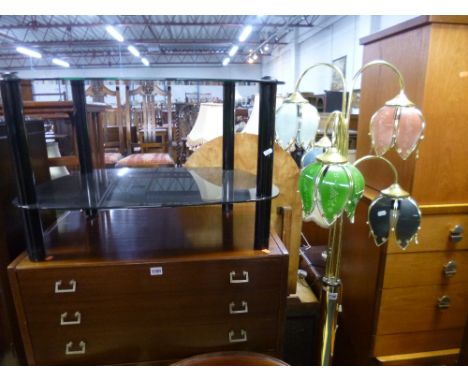 A MODERN BRASS FIVE BRANCH STANDARD LAMP, and a two tier T V stand (2)