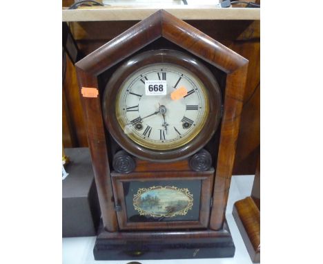 AN AMERICAN ROSEWOOD MANTLE CLOCK, height approximately 47cm (key and pendulum)