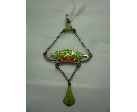 A SILVER ENAMEL PENDANT, Art Nouveau in style, stamped sterling