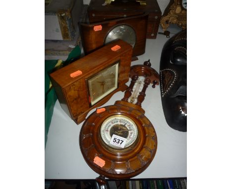 A BAROMETER, and two mantel clocks (Elliott & Metamec) (3)