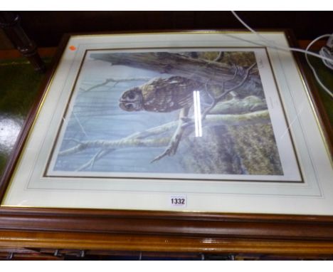 'MORNING WATCH' LTD EDITION PRINT, 174/850, signed Ian Nathan, a pair of brass framed wall mirrors and a brass table lamp wit