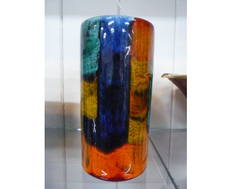 A POOLE POTTERY CYLINDRICAL VASE, 'Agean' pattern, raised 'Poole' to base and painted 'MN', height approximately 16.5cm