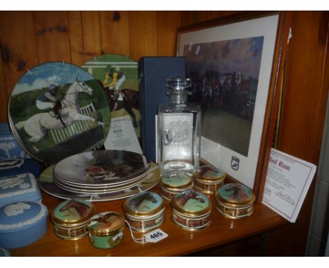 VARIOUS TRINKETS, PLATES, PICTURE, etc, relating to Horse Racing, to include Royal Stratford trinket box, Danbury Mint 'Great