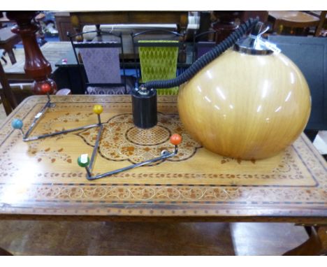 A RETRO STYLE GLOBULAR PLASTIC HANGING CENTRE LIGHT, and a wall mounted coat rack (2)