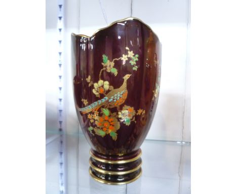 A CARLTONWARE 'ROUGE ROYALE' VASE, decorated with grouse and flowers, height approximately 17cm