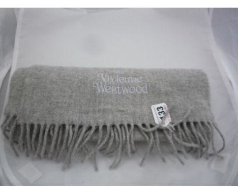 VIVIENNE WESTWOOD - A 100% grey wool scarf with light grey stitching to the Vivienne Westwood emblem