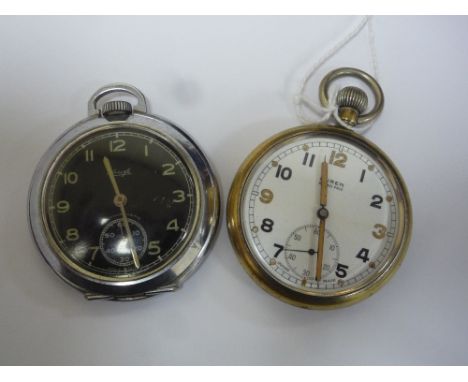 A BUREN GRAND PRIX MILITARY POCKET WATCH, stamped to rear G.S.T.P. With Arrow H13172 Bravingtons London, sold with a Kienzle 